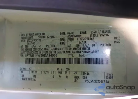 2008 Ford E-150 Commercial/Recreational из США, поврежденный, VIN 1FTNE14W58DA94568